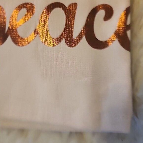 Pink PEACE Hand Towel Metallic Copper Lettering Deborah Connolly Kitchen Bath - Picture 3 of 6